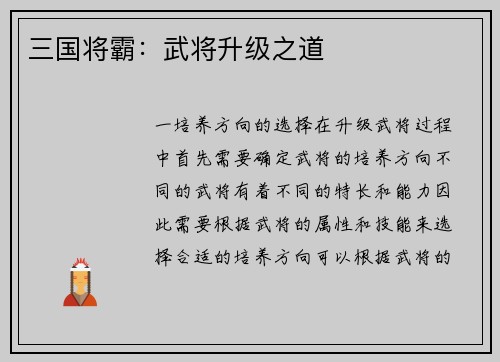 三国将霸：武将升级之道